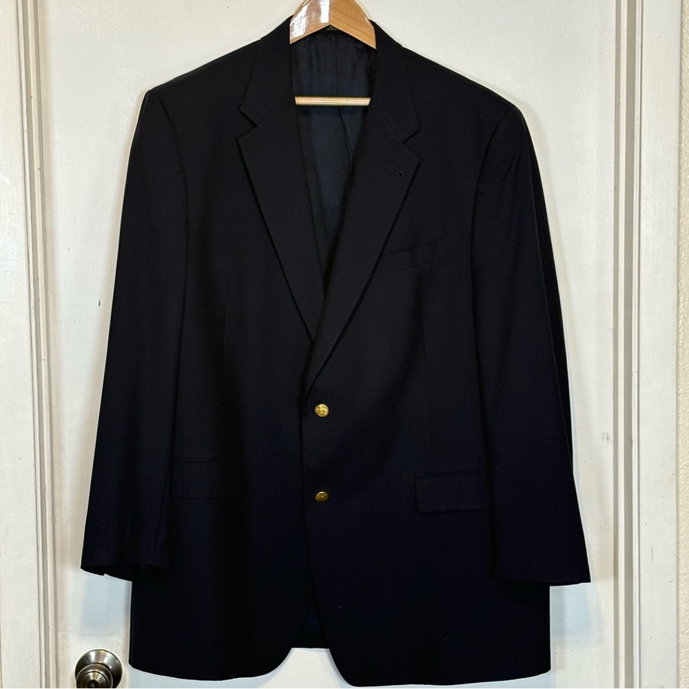 Vintage Hart Schaffner Marx Navy Blazer with Gold Buttons Size 48 long